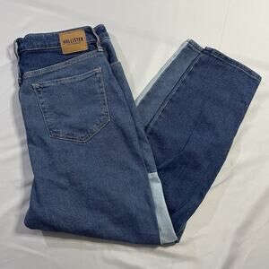 Hollister Patchwork Ultra High-Rise Mom Jeans Blue Colorblock 9R W29 L27 Stretch